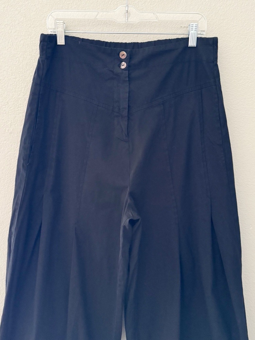 Eleven Stitch Design Wide Leg Pants Large Black Cotton Poplin Minimalist Boho - Picture 3 of 10
